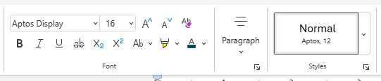 Screen shot of formatting options in Microsoft Word with Normal selected in the Styles options.